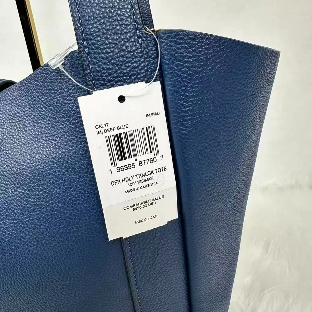 Coach Hadley Turnlock Tote Bag In Leather/Gold/Deep Blue CAL17 NWT